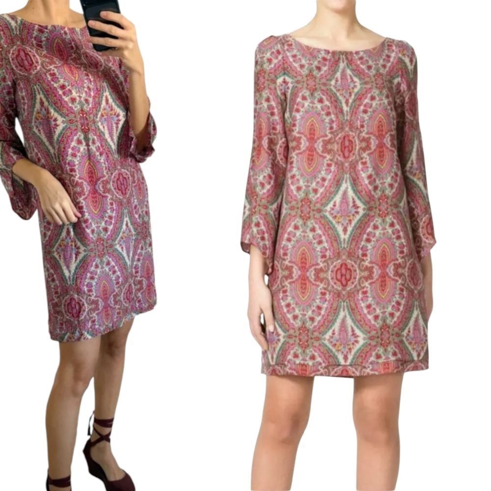 Zara 💯 Silk Colorful Floral Patterned Shift Dress Size M